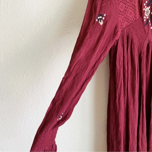 Free People Mohave Embroidered Mini Dress Maroon Sz XS - Picture 5 of 7